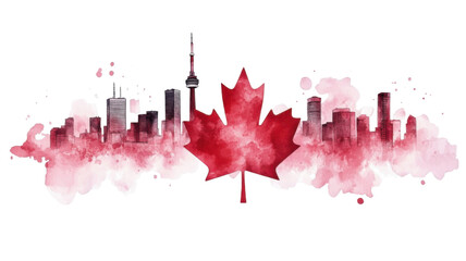 Fototapeta premium Title: Vibrant Watercolor Illustration for Canada Day Celebration Isolated on White Background