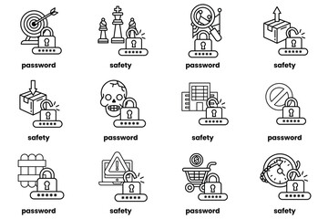Set of illustrations of Password keys and stuff in line art style