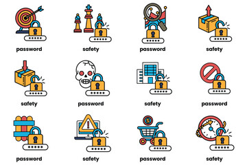 Set of illustrations of Password keys and stuff in line art style