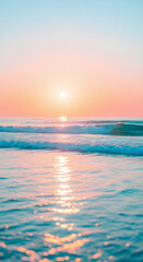 Serene ocean waves meet the warm glow of sunrise in a beautiful coastal scene, showcasing nature's beauty and tranquility.