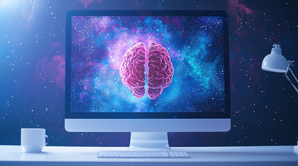A Space neuro science, A clear background of computer in a white desk 