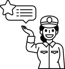 A woman in a uniform is holding a star and smiling