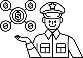 A man in a uniform holding up a stack of money