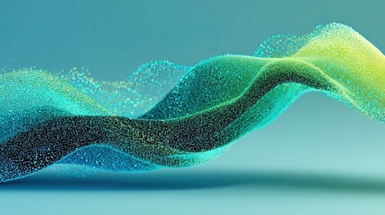 Smooth teal and green flowing particle stream over light background symbolizing innovation, vitality, and modern healthcare technology in a clean and calming visual composition