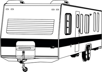 RV, travel trailer, camper, motor home, line art, black and white, illustration, recreational vehicle, fifth wheel, van camper, vintage RV 8