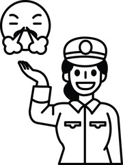 A woman in a uniform is holding her hand up in the air