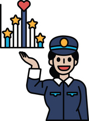 A woman in a blue uniform is holding up a star