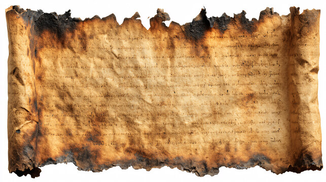 Realistic burned paper edge with uneven black and brown char marks, detailed singe patterns and curled corners, isolated on transparent background 
