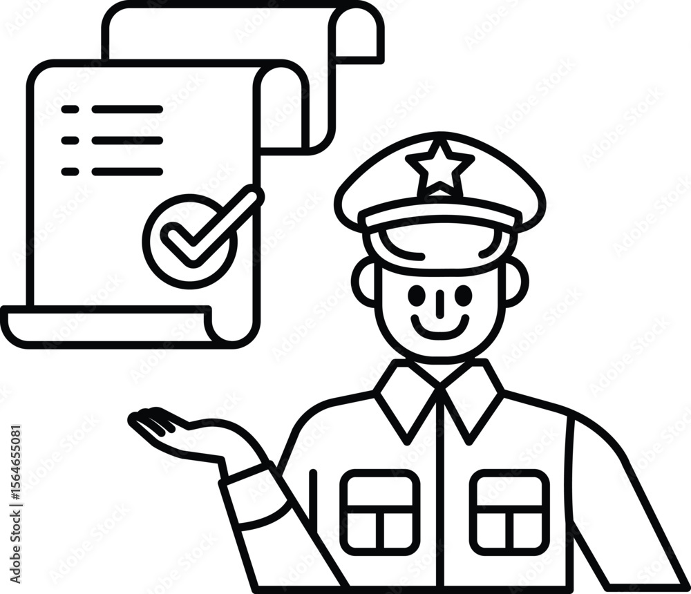 Poster a man in a uniform is holding a piece of paper with a check mark on it