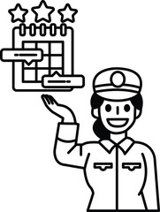 A woman is holding a calendar and smiling