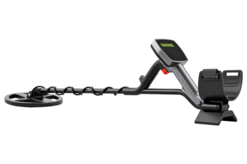 Modern electronic metal detector for finding treasure isolated on a transparent background