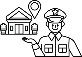 A man in a uniform is holding a building in his hand