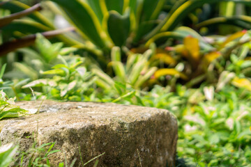 Stone podium for product display in outdoors