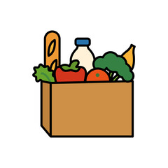 Paper Shopping Bag Icon with Groceries Inside