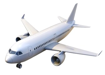 Obraz premium Modern white passenger jet airplane with engines and landing gear isolated on a clean white background