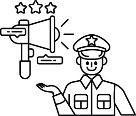 A man in a uniform is holding a microphone and smiling