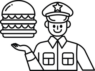 A man in a uniform holding a large hamburger