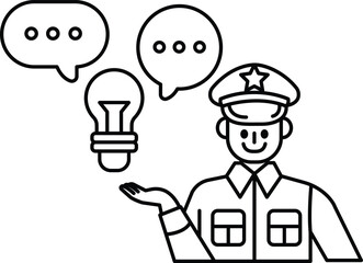 A man in a uniform is holding a light bulb and smiling