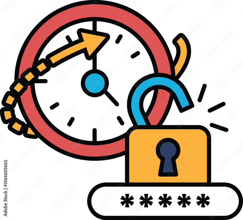 Poster a clock with a red circle and a blue arrow pointing to the right