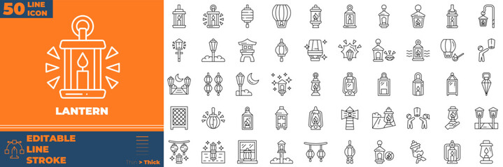 Lantern Line Editable Icons set. Vector illustration in modern thin line style of lantern icons: chinese, festival, lamp, etc