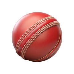 A high quality 3d rendering icon of a classic red cricket ball featuring detailed stitching against a white backdrop