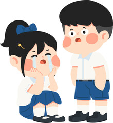 Cartoon Girl Crying with Friend Consoling Her