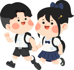Illustration of Two Students Running to School