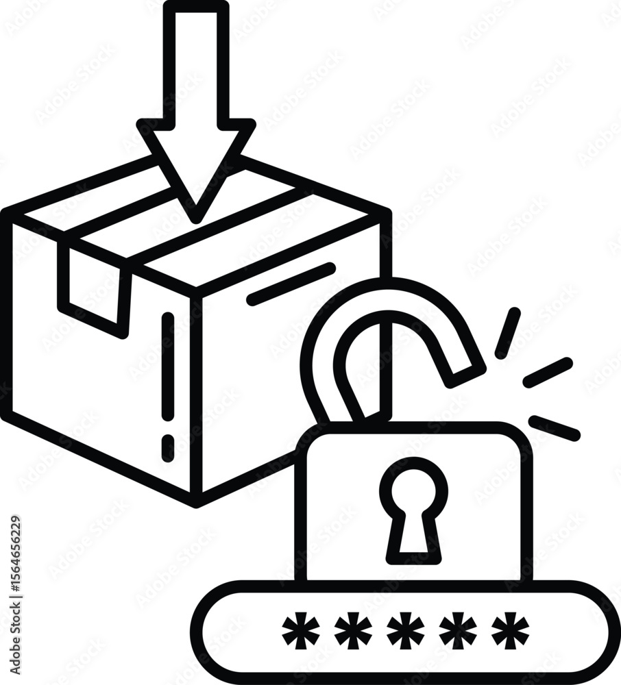 Poster a box with a keyhole on the front and a downward arrow on the top