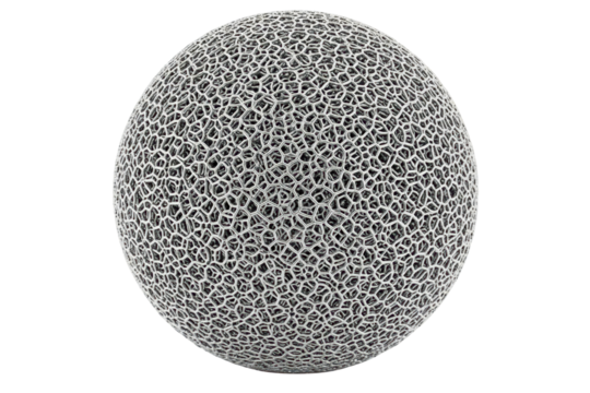 Intricate white sphere with a porous web-like lattice structure isolated on a transparent background