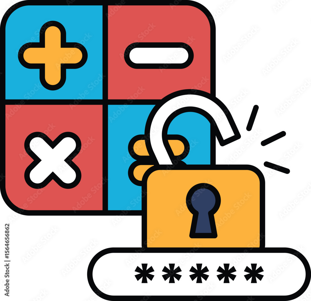 Poster a colorful image of a lock with a key and a calculator