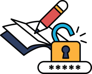 A pen is on top of a book with a keyhole