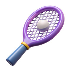 A vibrant high quality 3d rendering icon illustration of a tennis racket with a ball isolated against a stark white backdrop