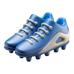 A pair of blue soccer cleats with white accents a high quality 3d rendering icon on a white background