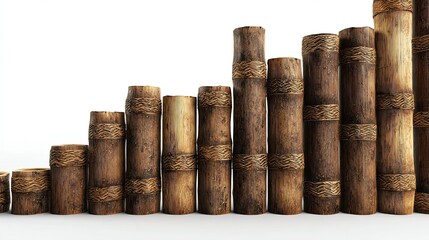 Ascending bamboo cylinders with woven accents create a natural and textured pattern