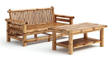 Elegant bamboo sofa and table set for outdoor relaxation and sustainable living showcasing