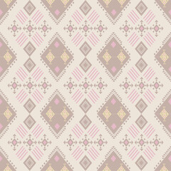 Geometric Ethnic pattern on pastel tones , Native American tribal fabric, tile, carpet, vector, illustration design, on navy blue background