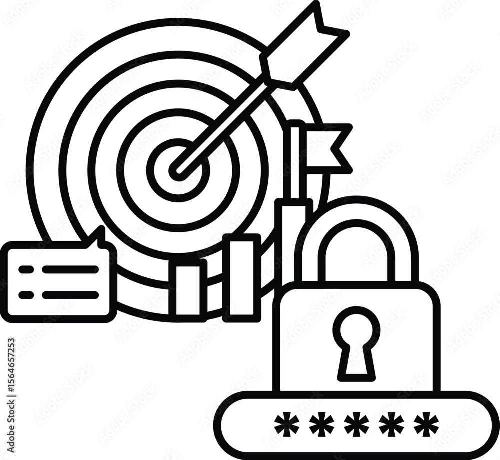 Poster a black and white image of a target with a bullseye and a lock on it