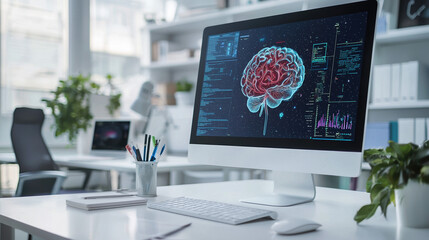 A Space neuro science, A clear background of computer in a white desk