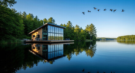 Obraz premium Eco-Houses & Outdoor Living. Eco-homes located in natural landscapes, designed with eco-friendly materials, renewable energy and harmony with the environment for a peaceful lifestyle.