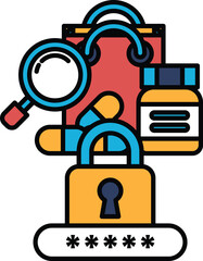 A blue and yellow lock with a key on top of it