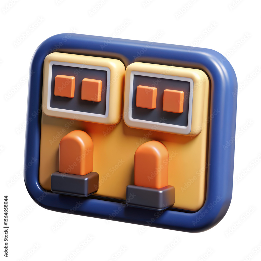 Poster A modern and high quality 3d rendering icon of a control panel with square buttons and indicators on a white background