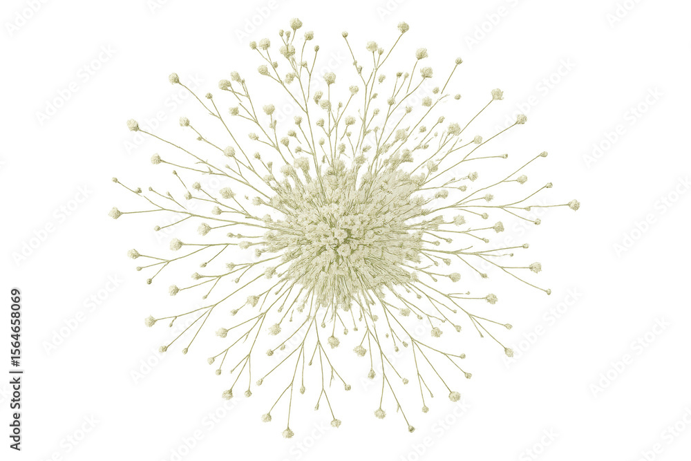 Poster white flowers exploding from the center creating a beautiful radial pattern on a transparent backgro