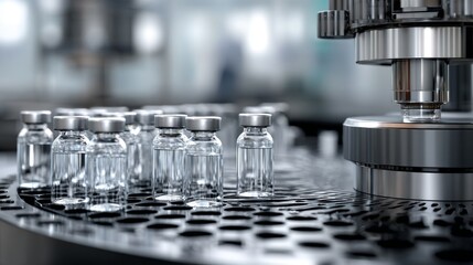 Pharmaceutical vials on a production line automated filling process Medicine