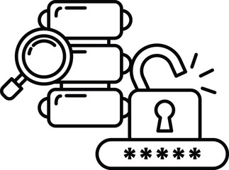 A black and white image of a lock with a key and a magnifying glass
