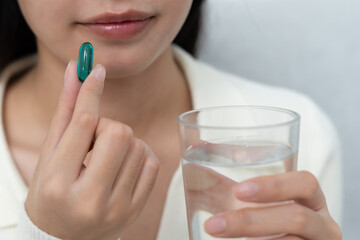 girl holding medicine and take medicine, pain, cure disease, sterilize, take vitamin, sedative,...