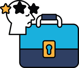 A man with a suitcase and a star on his head