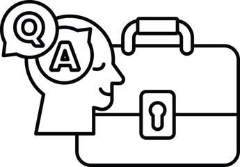 A man's head is on a briefcase with the letters A and Q