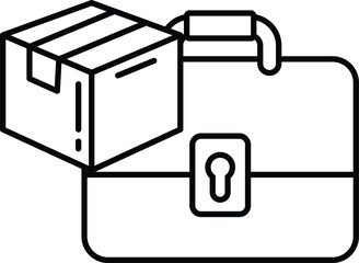 A black and white image of a briefcase with a box on top of it