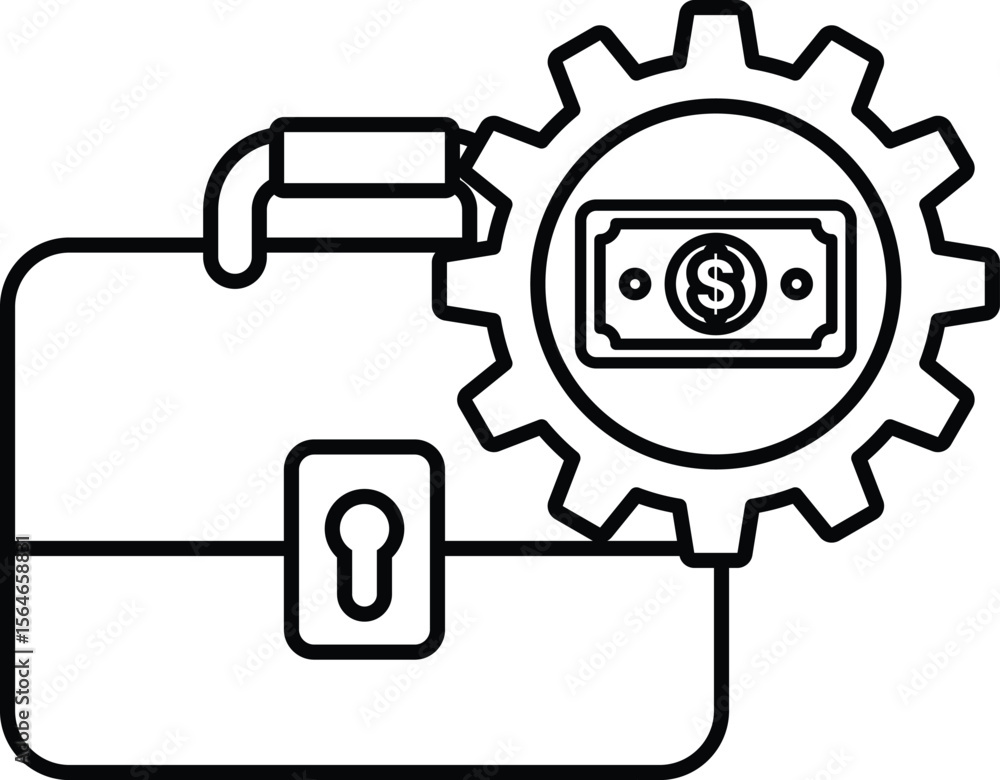 Poster a black and white image of a briefcase with a key and a stack of money