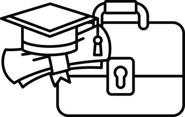 A graduation cap and diploma are placed on top of a briefcase